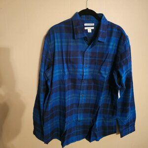 Amazon Essentials Large Blue and Green Plaid Flannel